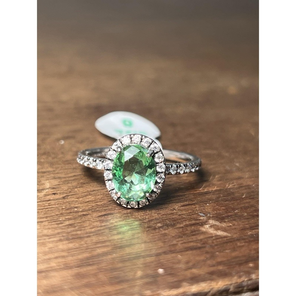 Bomb Party Sterling Club Ring, Green Stone And Small Pave Band Cocktail Silver